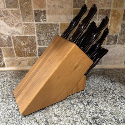 LOT 104: Cutco Knife Set w/Wooden Block & Cutco Utensil Holder