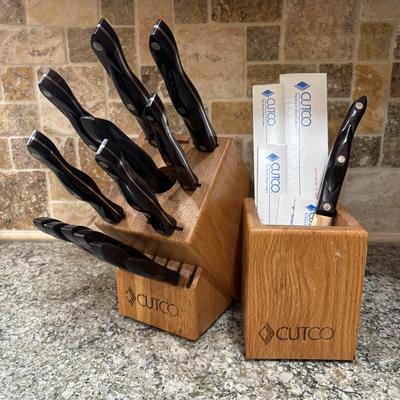 LOT 104: Cutco Knife Set w/Wooden Block & Cutco Utensil Holder