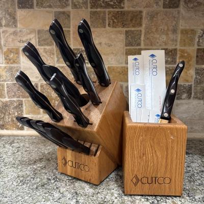 LOT 104: Cutco Knife Set w/Wooden Block & Cutco Utensil Holder