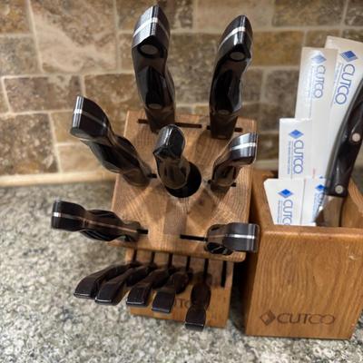LOT 104: Cutco Knife Set w/Wooden Block & Cutco Utensil Holder