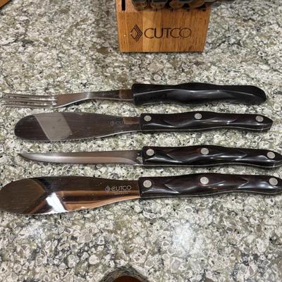LOT 104: Cutco Knife Set w/Wooden Block & Cutco Utensil Holder