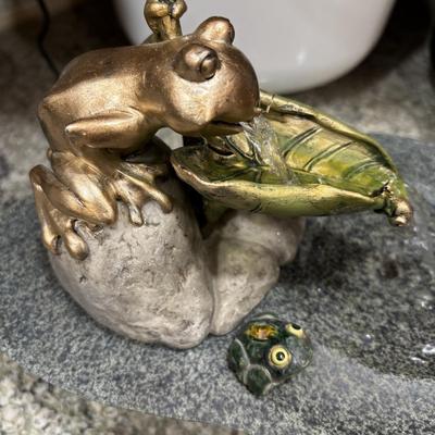 LOT 108: Working Aquascape Lazy Frog on Lily Pad, Ceramic Frog, Frog Boot Planter/Vase