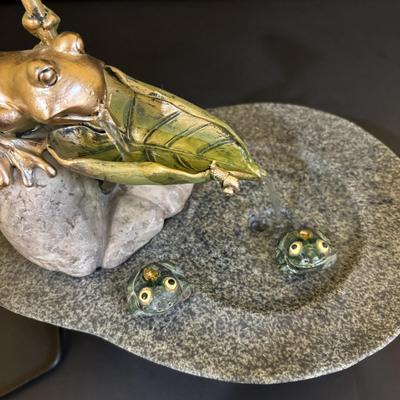 LOT 108: Working Aquascape Lazy Frog on Lily Pad, Ceramic Frog, Frog Boot Planter/Vase
