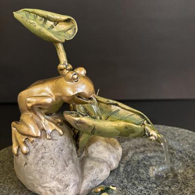LOT 108: Working Aquascape Lazy Frog on Lily Pad, Ceramic Frog, Frog Boot Planter/Vase