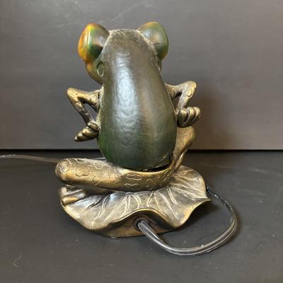 LOT 109: Amber Glass Frog Accent Lamp, Wooden Frog Guiro Percussion Instrument & Picture Frame