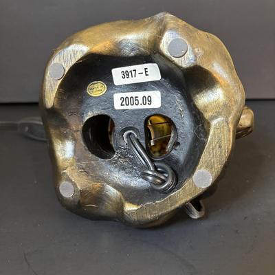 LOT 109: Amber Glass Frog Accent Lamp, Wooden Frog Guiro Percussion Instrument & Picture Frame