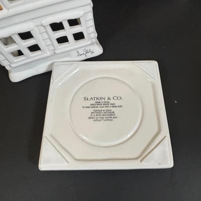 LOT 110: Collection of 3 Traditional German Incense Smokers, Log Cabin Incense Burner & Slatkin & Co. Holiday House Lumiary