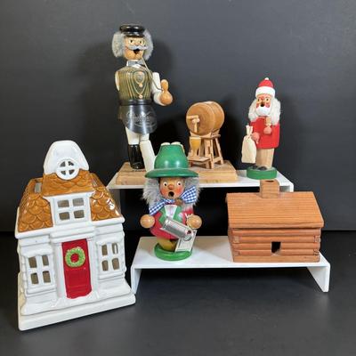 LOT 110: Collection of 3 Traditional German Incense Smokers, Log Cabin Incense Burner & Slatkin & Co. Holiday House Lumiary