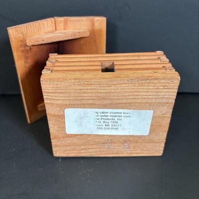 LOT 110: Collection of 3 Traditional German Incense Smokers, Log Cabin Incense Burner & Slatkin & Co. Holiday House Lumiary