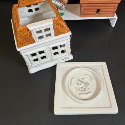 LOT 110: Collection of 3 Traditional German Incense Smokers, Log Cabin Incense Burner & Slatkin & Co. Holiday House Lumiary