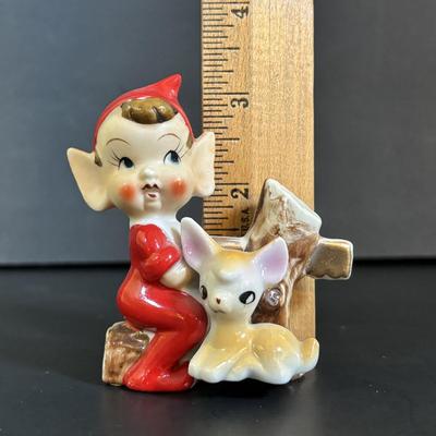 LOT 113: Vintage Pixies & Elves Figures including Lefton, a Candle Hugger & Christmas