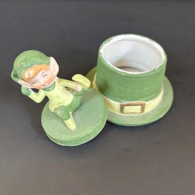 LOT 113: Vintage Pixies & Elves Figures including Lefton, a Candle Hugger & Christmas