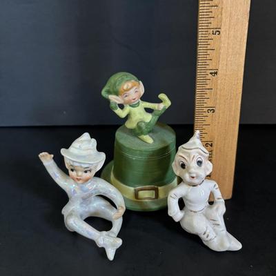LOT 113: Vintage Pixies & Elves Figures including Lefton, a Candle Hugger & Christmas