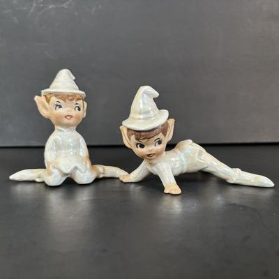 LOT 113: Vintage Pixies & Elves Figures including Lefton, a Candle Hugger & Christmas