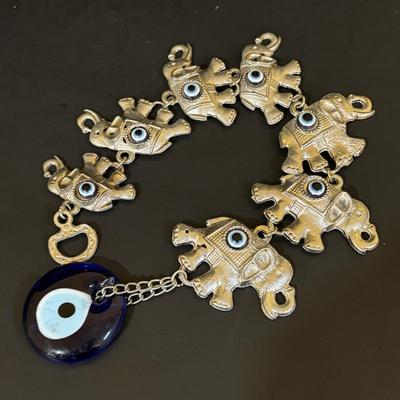 LOT 117: Lampe Berger Catalytic Fragrance Lamp, Red Resin Elephants, Lucky Elephants Wall Decor w/Turkish Evil Eye (Worry Bead),...