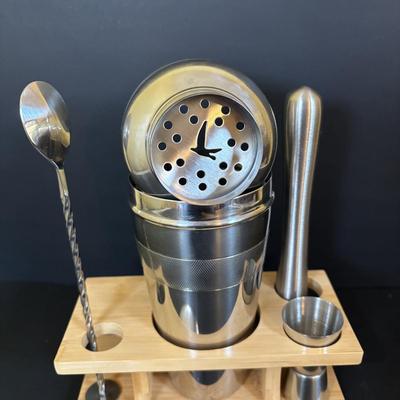 LOT 119: Large Barware Collection: Schmidt's Serving Tray, Grey Goose Mixing Set, Frosted Shot Glasses, Corona Salt/Pepper Shakers...