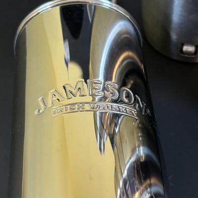 LOT 119: Large Barware Collection: Schmidt's Serving Tray, Grey Goose Mixing Set, Frosted Shot Glasses, Corona Salt/Pepper Shakers...