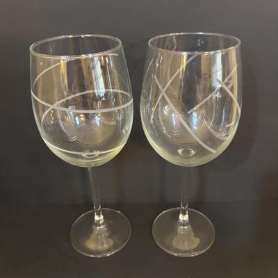 LOT 120: Art Deco Style Brass & Glass Serving Tray & Etched Wine Glasses