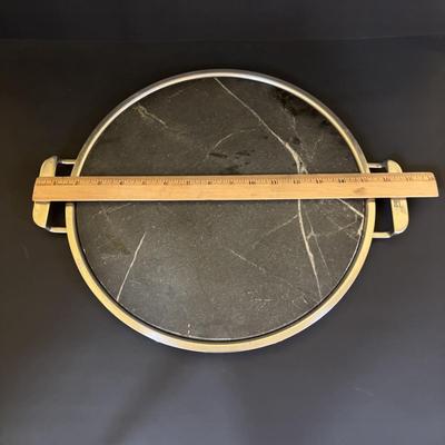 LOT 120: Art Deco Style Brass & Glass Serving Tray & Etched Wine Glasses