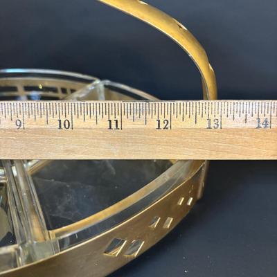 LOT 120: Art Deco Style Brass & Glass Serving Tray & Etched Wine Glasses