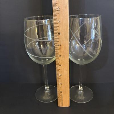 LOT 120: Art Deco Style Brass & Glass Serving Tray & Etched Wine Glasses