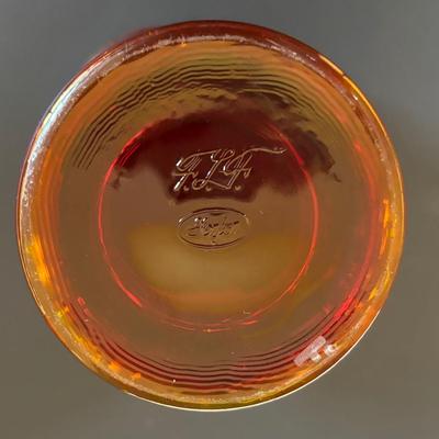 LOT 121: Fenton Red Floral Carnival Glass, Marigold Carnival Glass Dish & an Orange Translucent Tumbler