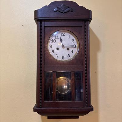 LOT 14: Antique Wall Clock w/Decorative Carvings
