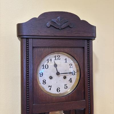 LOT 14: Antique Wall Clock w/Decorative Carvings