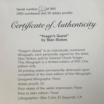 LOT 127: Signed & Numbered Lithograph: "Yeager's Quest" by Stan Stokes, w/COA