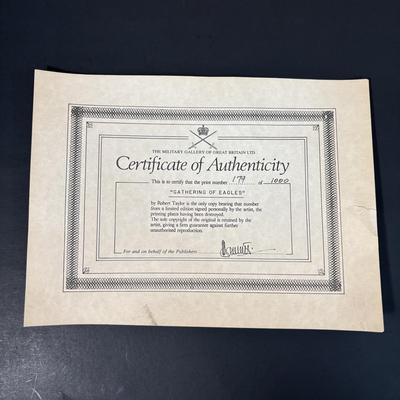 LOT 129: Signed & Numbered Lithograph: "Gathering of Eagles" by Robert Taylor w/COA