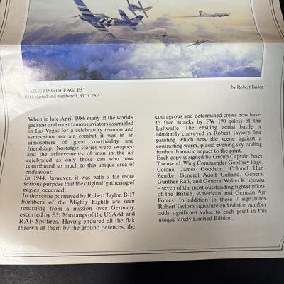 LOT 129: Signed & Numbered Lithograph: "Gathering of Eagles" by Robert Taylor w/COA