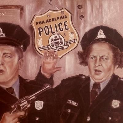 LOT 130: Signed & Dated by Graphic Artist Al. Pirollo Pastel Drawing of the Three Stooges as Philadelphia Police