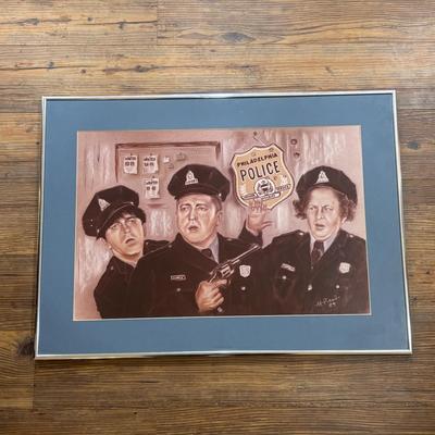 LOT 130: Signed & Dated by Graphic Artist Al. Pirollo Pastel Drawing of the Three Stooges as Philadelphia Police