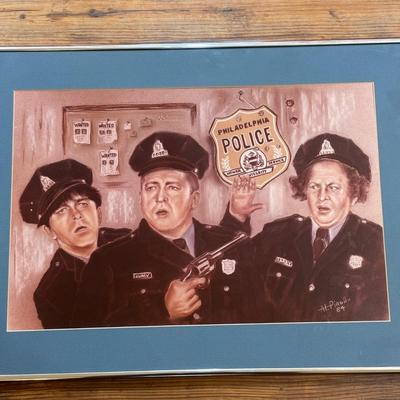 LOT 130: Signed & Dated by Graphic Artist Al. Pirollo Pastel Drawing of the Three Stooges as Philadelphia Police