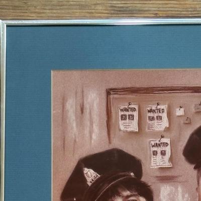LOT 130: Signed & Dated by Graphic Artist Al. Pirollo Pastel Drawing of the Three Stooges as Philadelphia Police