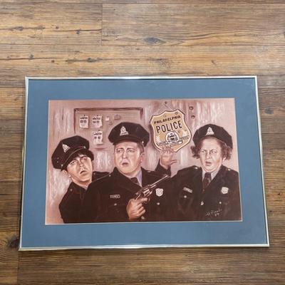 LOT 130: Signed & Dated by Graphic Artist Al. Pirollo Pastel Drawing of the Three Stooges as Philadelphia Police