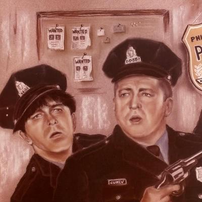 LOT 130: Signed & Dated by Graphic Artist Al. Pirollo Pastel Drawing of the Three Stooges as Philadelphia Police