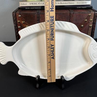 LOT 131: Seaside Collection of Light Houses, Oil Painting, Fish Platter & Wooden Chest