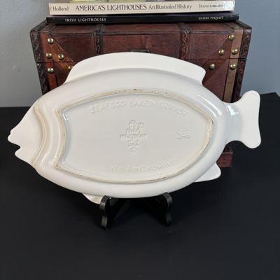 LOT 131: Seaside Collection of Light Houses, Oil Painting, Fish Platter & Wooden Chest