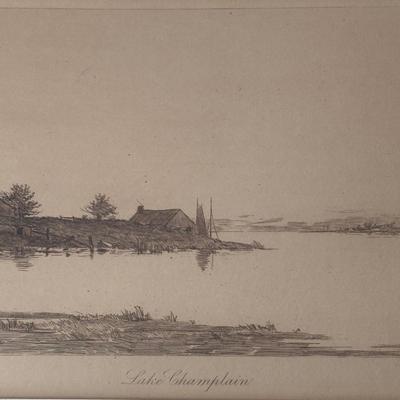 LOT 134: Country Landscape Etching, Vintage Native American Jar, Maltese Falcon Replica & Cristal Darqueas Eagle