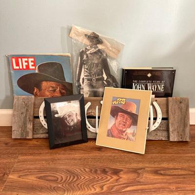 LOT 136: Horseshoe Rack with Collection of Western Memorabilia - John Wayne and Sally Star