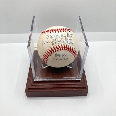 LOT 138: Autographed Robin Roberts HOF 76 Phillies Pitcher with COA and Numbered Bob Feller Ball HOF 62