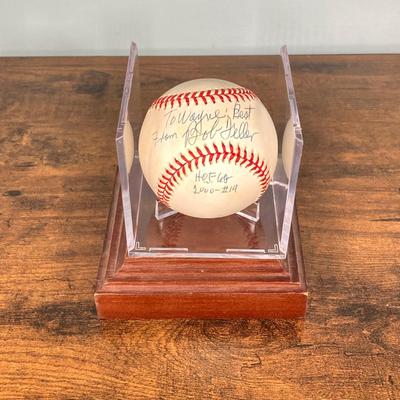 LOT 138: Autographed Robin Roberts HOF 76 Phillies Pitcher with COA and Numbered Bob Feller Ball HOF 62