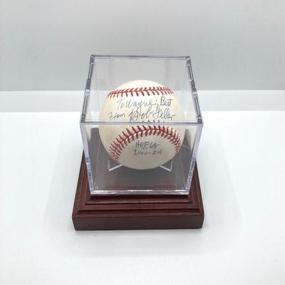 LOT 138: Autographed Robin Roberts HOF 76 Phillies Pitcher with COA and Numbered Bob Feller Ball HOF 62
