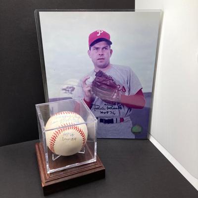 LOT 138: Autographed Robin Roberts HOF 76 Phillies Pitcher with COA and Numbered Bob Feller Ball HOF 62