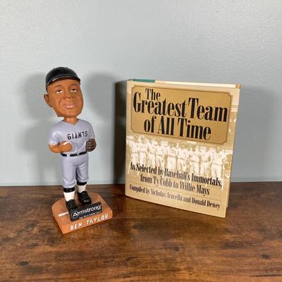 LOT 140: Framed Jackie Robinson Memorabilia Wall Art / Stamps, SF Giants Lanyard / Pass, San Jose Giants Ben Taylor Bobblehead, The...