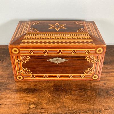 LOT 142: Vintage Wood Jewelry Box with Collection of Fashion Jewelry