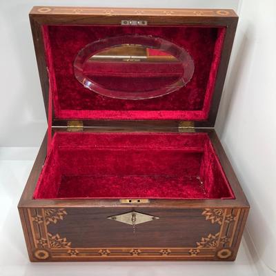 LOT 142: Vintage Wood Jewelry Box with Collection of Fashion Jewelry