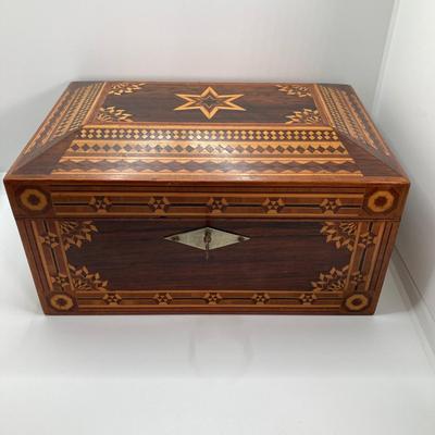 LOT 142: Vintage Wood Jewelry Box with Collection of Fashion Jewelry