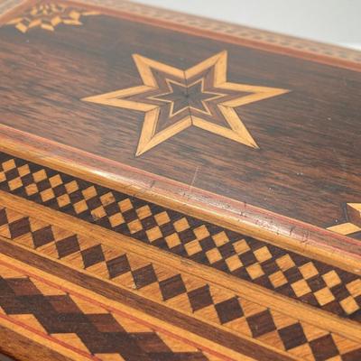 LOT 142: Vintage Wood Jewelry Box with Collection of Fashion Jewelry